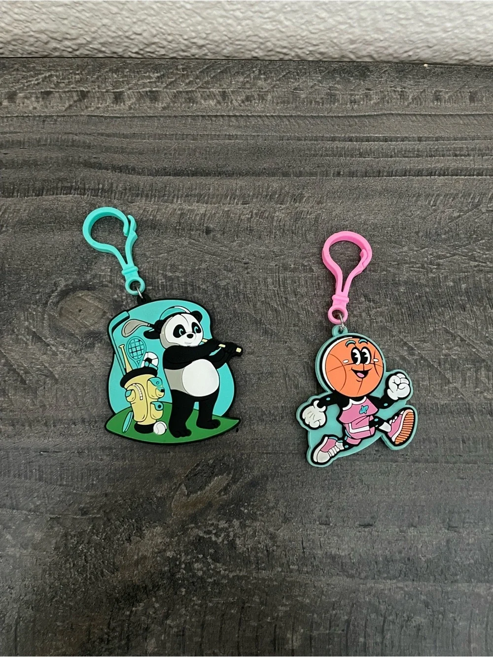 Dude Perfect Kids Cartoon Panda and Basketball Keychain Set - Pink & Teal